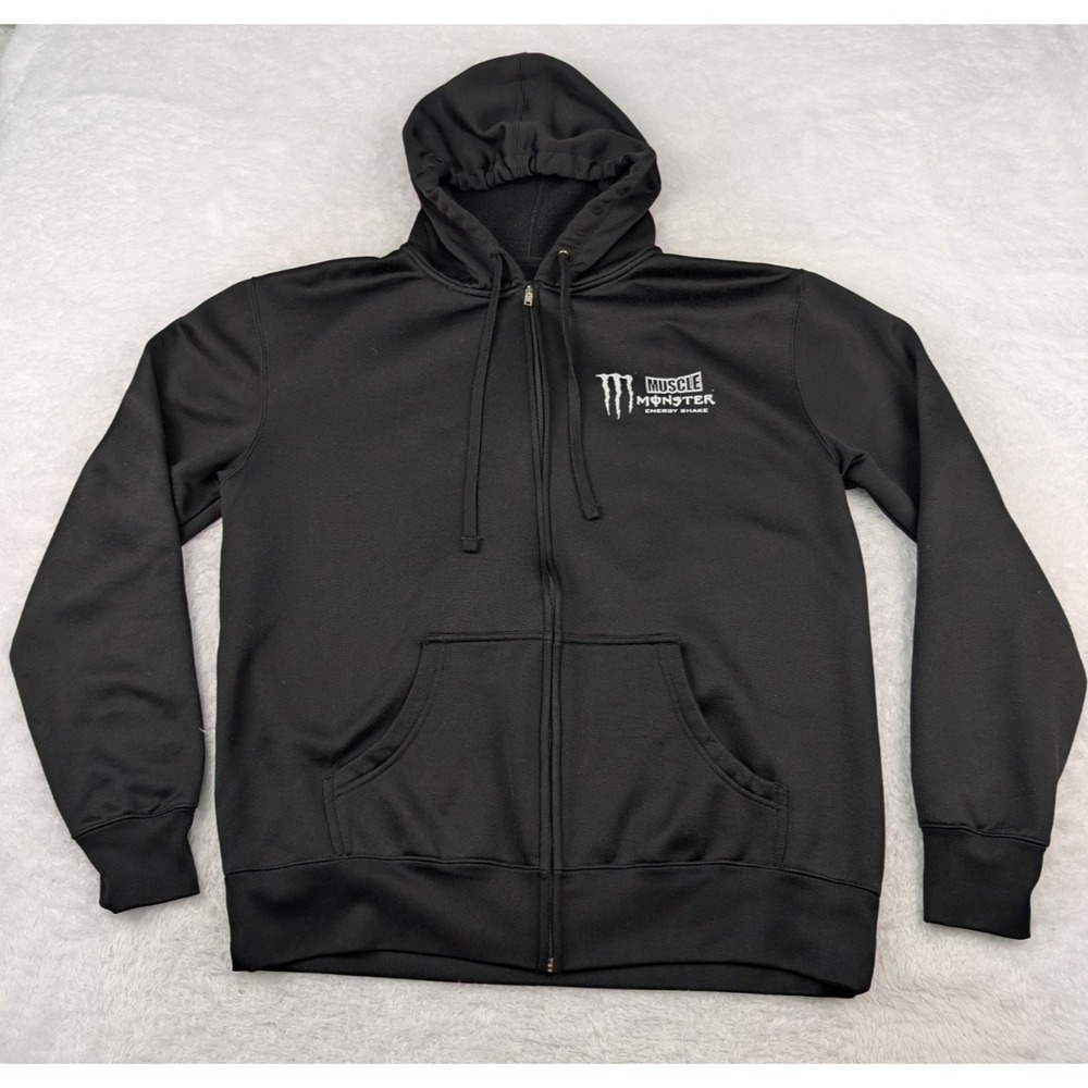 Muscle Monster Energy Shake Hoodie Men's XL Black Full Zip Gym Fleece